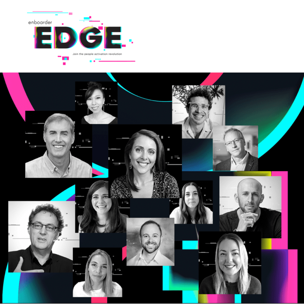 Screenshot from Enboarder Edge event page. Image shows several faces of men and women. Screenshot links to a social media ad in my portfolio.